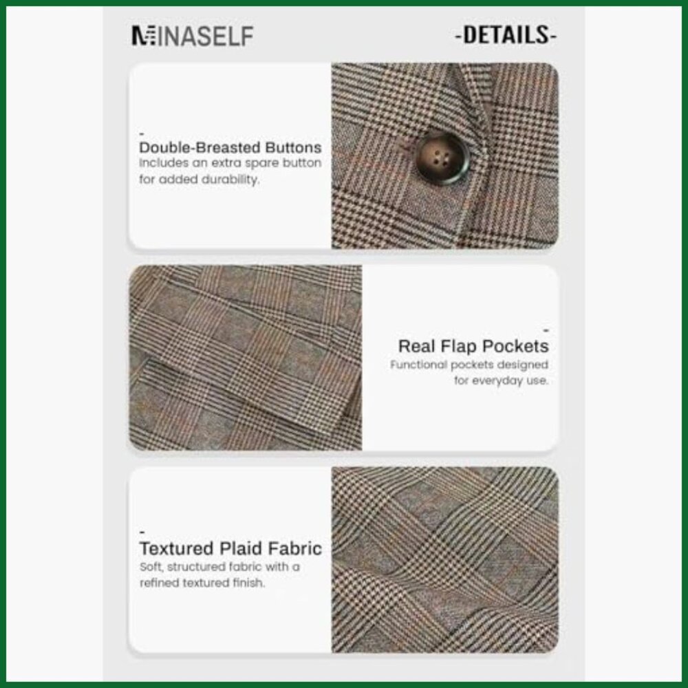 Lightweight Fully Lined Plaid Houndstooth Blazer … - image 6